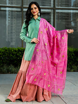 Green & Pink Sequin Lehenga Choli With Dupatta - Elganza