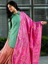 Green & Pink Sequin Lehenga Choli With Dupatta - Elganza