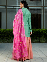 Green & Pink Sequin Lehenga Choli With Dupatta - Elganza