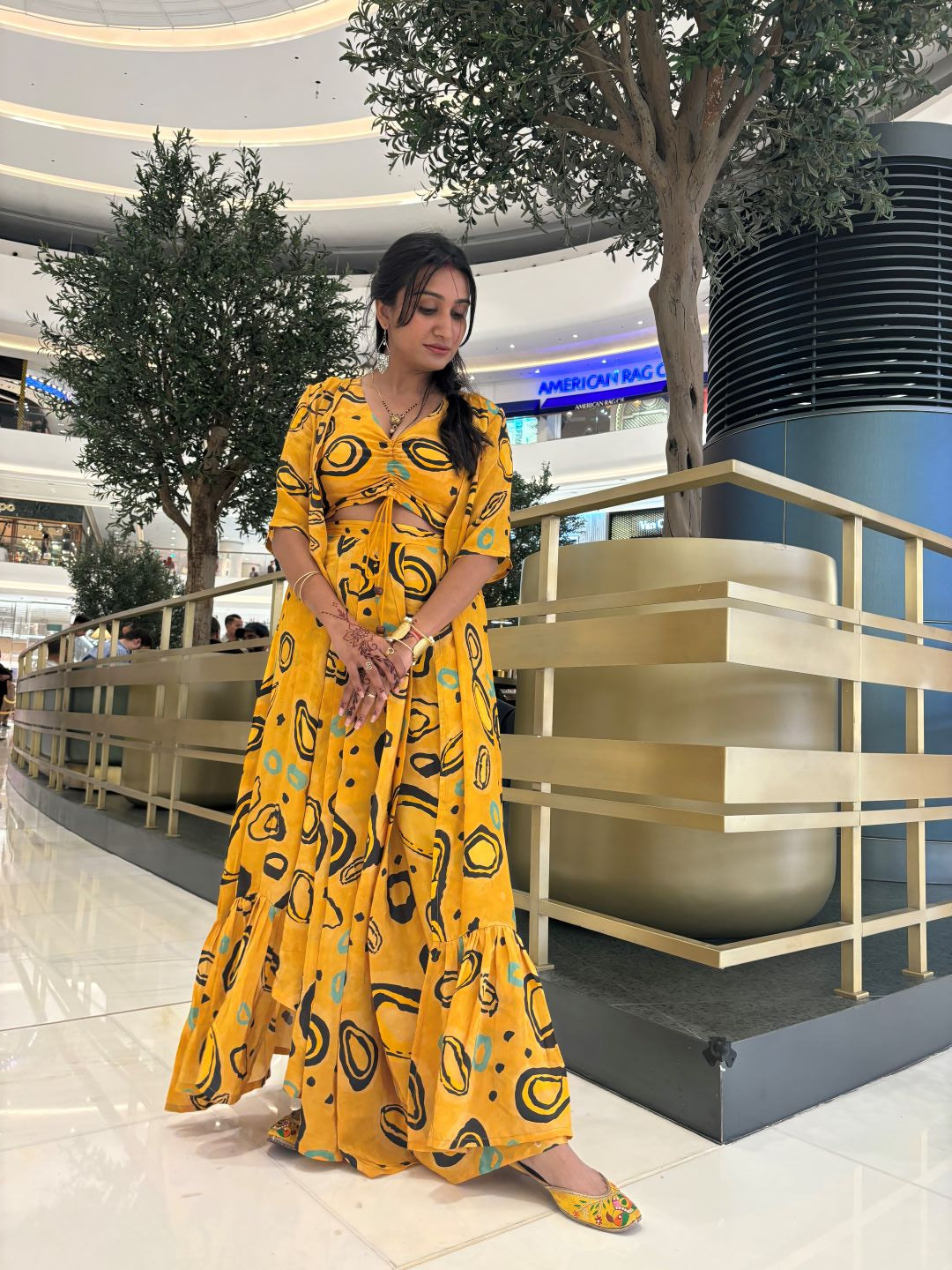 Yellow Viscose  Crepe Co Ord Set  with Jacket