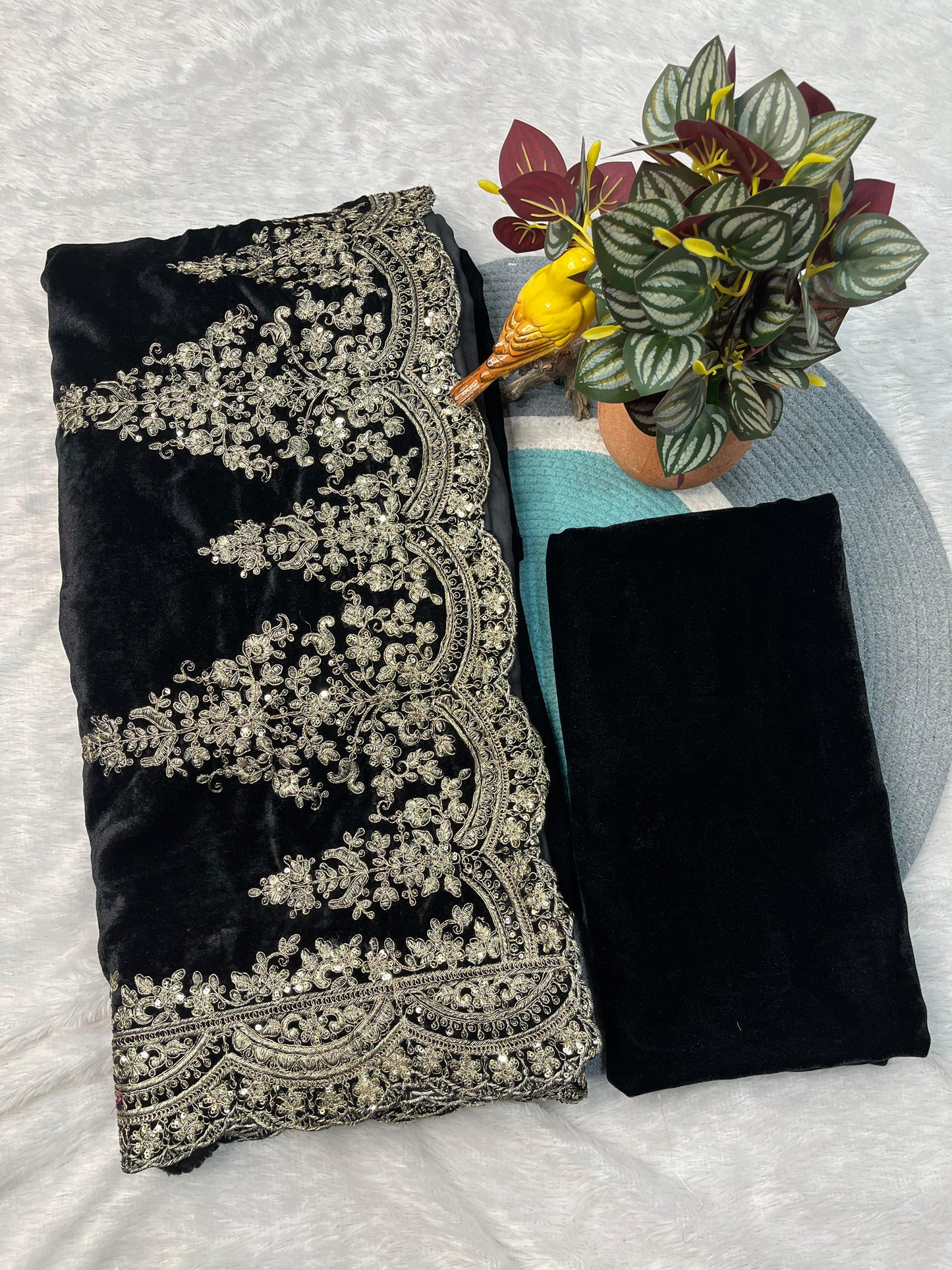 Viscose Velvet Winter Designer Saree with Embroidery &amp; Sequins Work