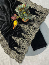 Viscose Velvet Winter Designer Saree with Embroidery &amp; Sequins Work