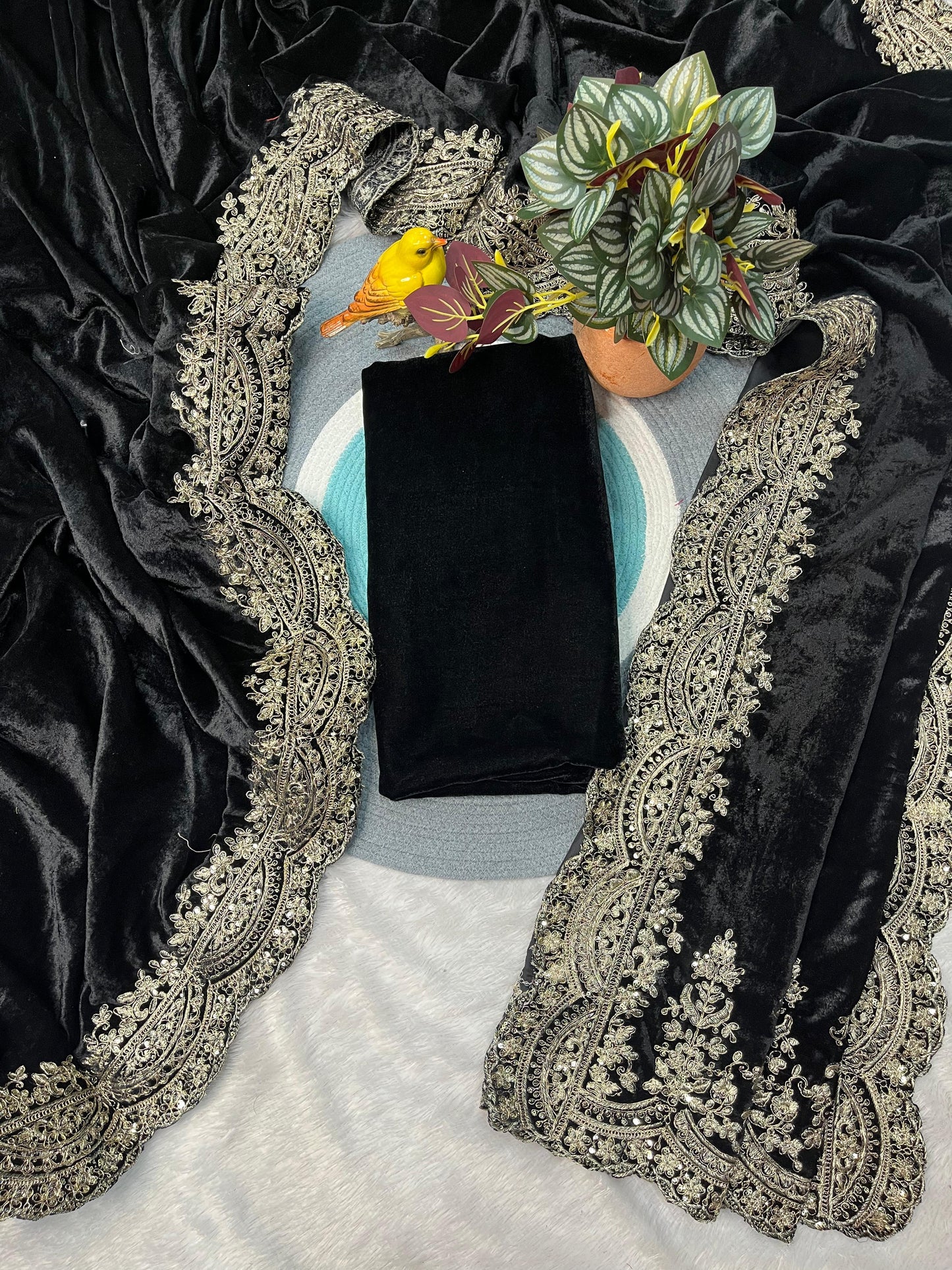 Viscose Velvet Winter Designer Saree with Embroidery &amp; Sequins Work