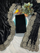 Viscose Velvet Winter Designer Saree with Embroidery &amp; Sequins Work