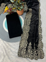 Viscose Velvet Winter Designer Saree with Embroidery &amp; Sequins Work