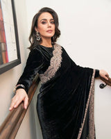 Viscose Velvet Winter Designer Saree with Embroidery &amp; Sequins Work