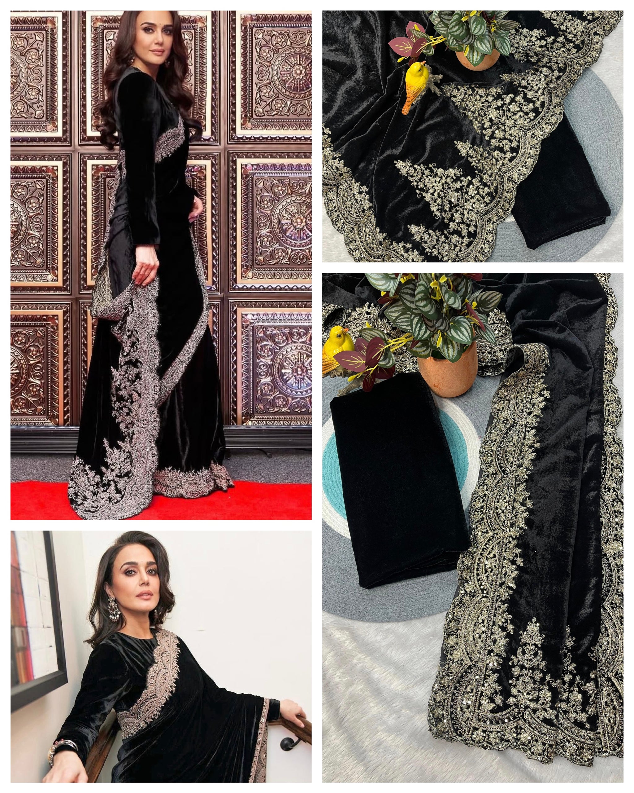 Viscose Velvet Winter Designer Saree with Embroidery & Sequins Work