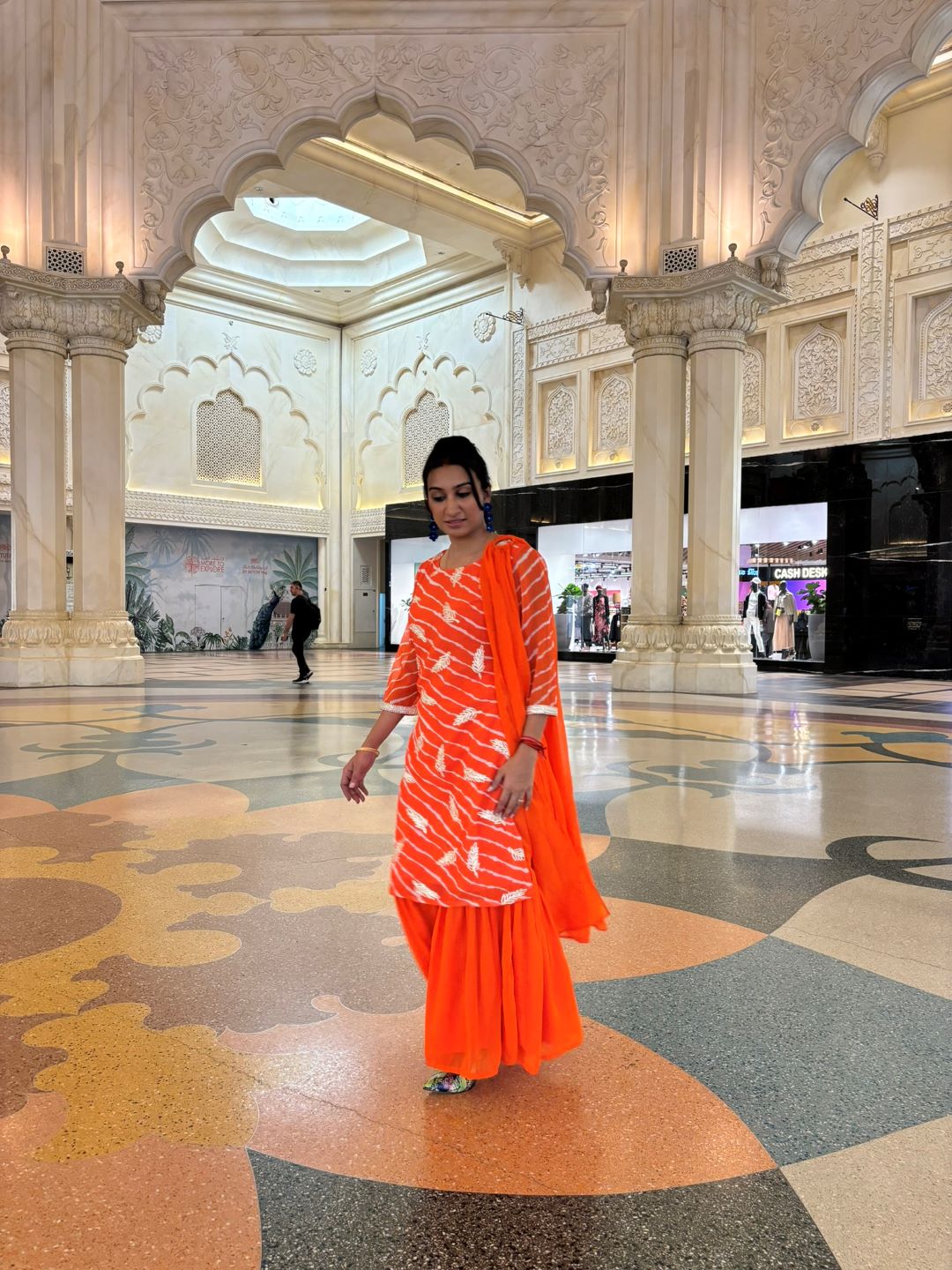 Orange Leheriya Print Gota Work Kurta Sharara With Dupatta - Elganza
