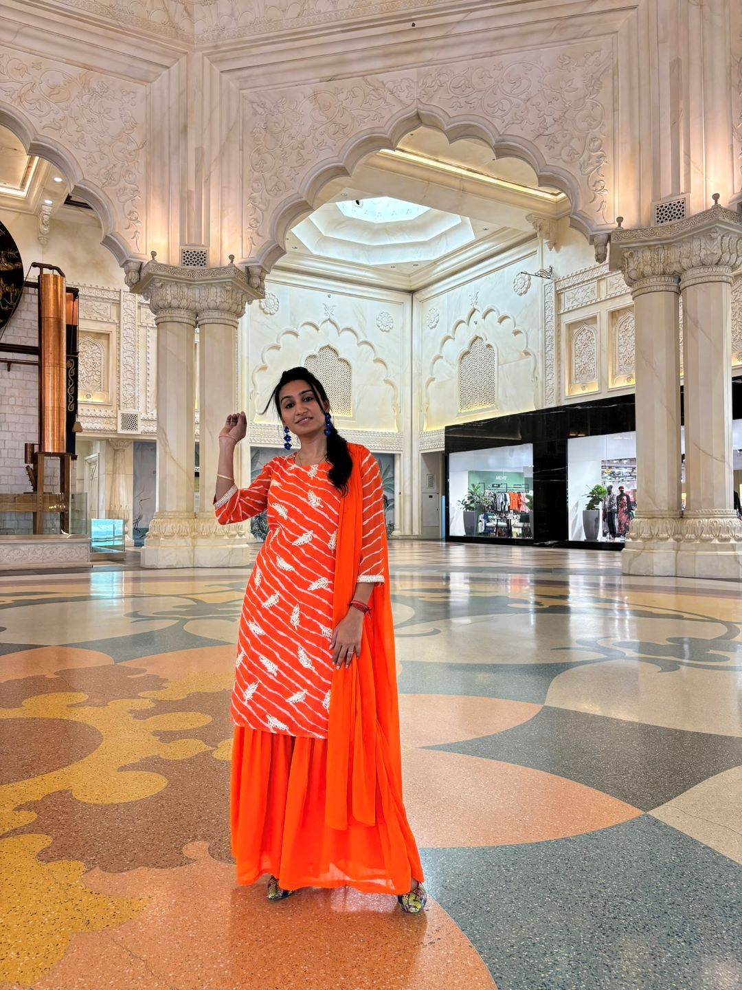 Orange Leheriya Print Gota Work Kurta Sharara With Dupatta - Elganza