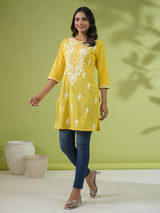 Yellow Cotton Chikankari Tunic