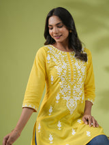 Yellow Cotton Chikankari Tunic