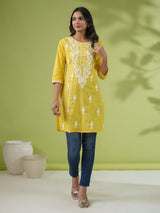 Yellow Cotton Chikankari Tunic