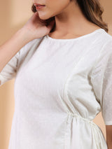 Off White Dobby Pure Cotton Self Design A-line Kurta Pant Set