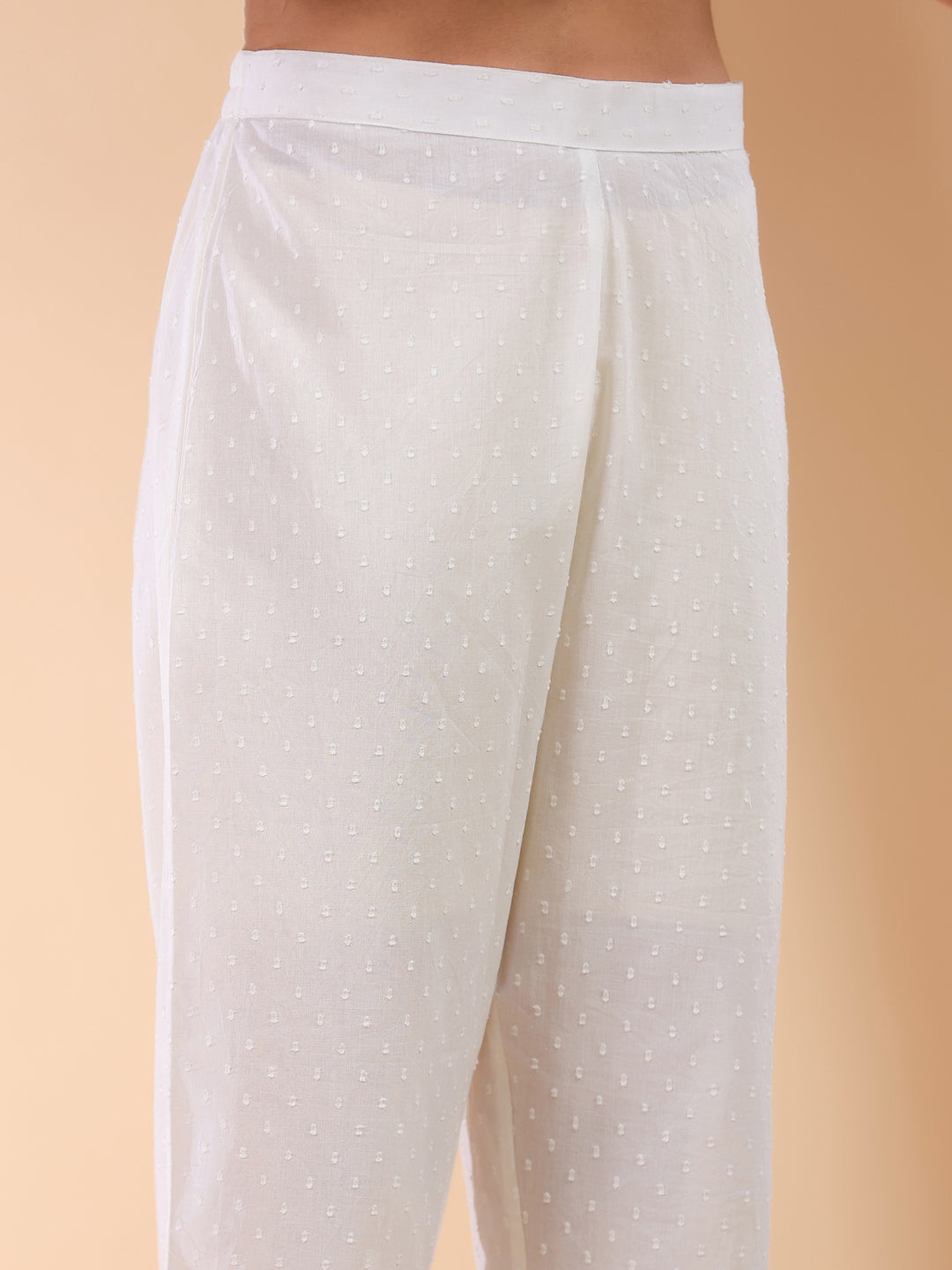 Off White Dobby Pure Cotton Self Design A-line Kurta Pant Set