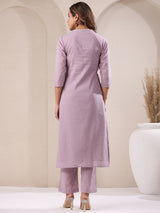 Lavender Dobby Pure Cotton Self Design Straight Kurta Pant Set