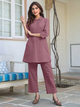 Mauve Cotton Solid A-line Co-Ord Set