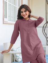 Mauve Cotton Solid A-line Co-Ord Set