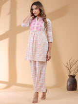 White Pure Cotton Abstract A-line Co-ord Set
