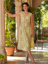 Light Green Georgette Floral Printed A-Line Dress