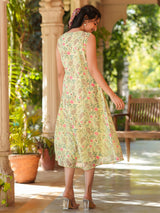 Light Green Georgette Floral Printed A-Line Dress