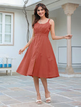 Rust Pure Cotton Solid A-line Dress