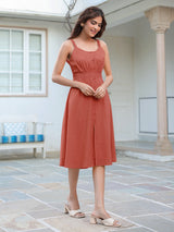 Rust Pure Cotton Solid A-line Dress