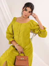 Women's Lime Green Pure Cotton Schiffli A line Dress