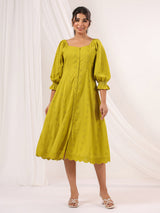 Women's Lime Green Pure Cotton Schiffli A line Dress