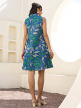 Indigo Pure Cotton Tropical Printed A-line Dress