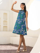 Indigo Pure Cotton Tropical Printed A-line Dress