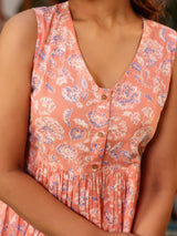 Coral Pure Cotton Floral Printed A-line Kurta Pant Set