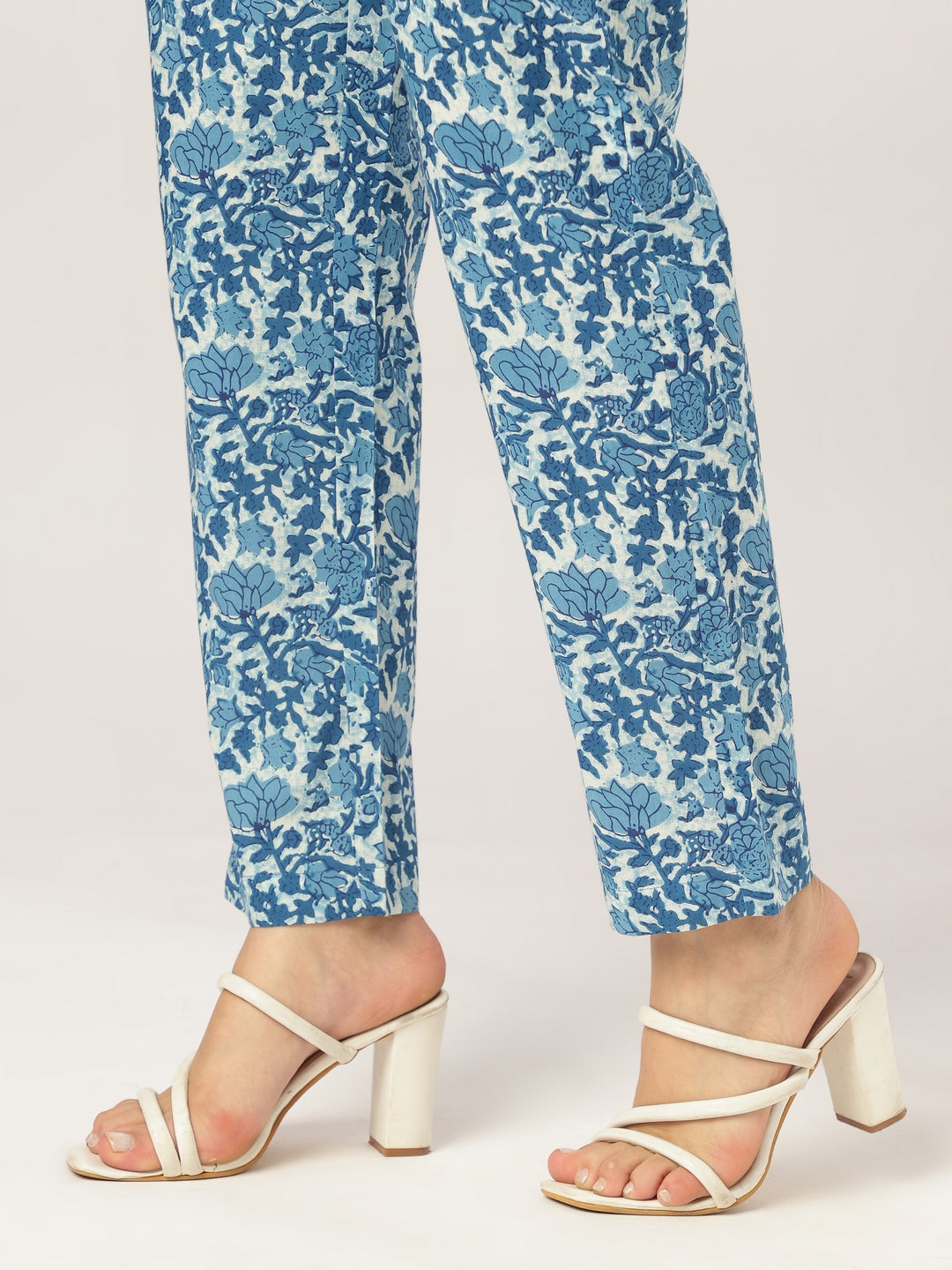 Women's Indigo Pure Cotton Floral Printed A-line Kurta Pant Set