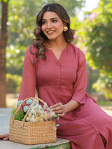 Mauve Dobby Chiffon Self Design A-line Dress