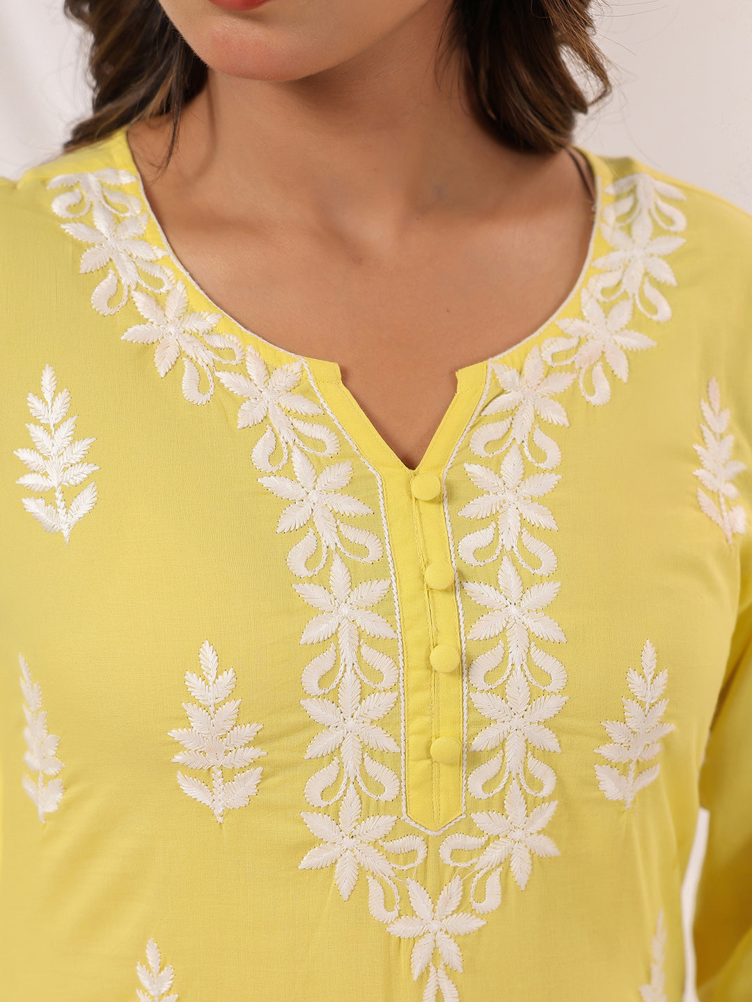 Women's Yellow Pure Cotton Embroidered Straight Kurta