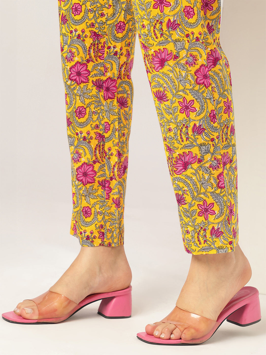 Women's Yellow Pure Cotton Floral Printed Angrakha Kurta Set