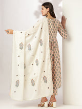 Women's Peach Pure Cotton Floral Printed A-line Kurta Set