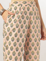 Women's Peach Pure Cotton Floral Printed A-line Kurta Set