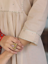 Beige Pure Cotton Floral Printed Angrakha A-line Kurta Set