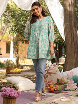 Green Georgette Floral Printed A-Line Tunic