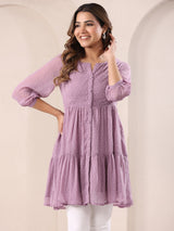 Lavender Dobby Chiffon Self Design Tiered Tunic