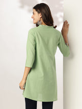 Light Green Pure Cotton Embroidered A-line Tunic