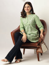 Light Green Pure Cotton Embroidered A-line Tunic
