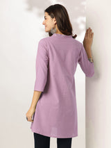 Women's Lavender Pure Cotton Chikankari Embroidered Straight Tunic
