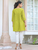 Women's Lime Green Pure Cotton Schiffli A-line Tunic