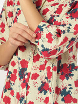Cream Pure Cotton Floral Printed A-line Tunic