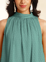 Sage Chiffon Woven Design Gathered Co-Ord Set