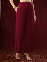 Women's Pink Velvet Embellished Straight Co-ord Set