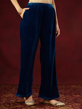Women's Teal Blue Velvet Embellished Straight Co-ord Set
