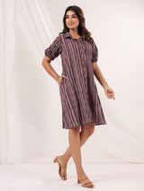 Women's Multicolor Pure Cotton Striped A-line Dress