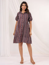 Women's Multicolor Pure Cotton Striped A-line Dress